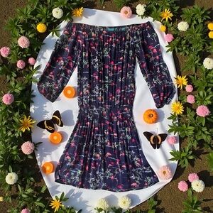Tori Richard Multicolor Pink‎ Flamingo 🦩 Off-Shoulder Dress ✨NWOT✨